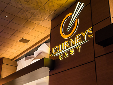 Journeys East Asian cuisine to dine in or take out at luxurious Tulalip Casino Resort near Seattle – logo in neon