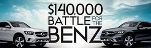 Win a 2023 Mercedes-Benz! Six winners will be chosen at 6PM and 8PM on Monday, July 31.
