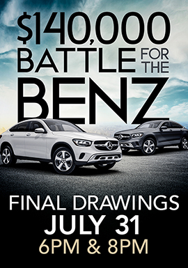 Win a 2023 Mercedes-Benz! Six winners will be chosen at 6PM and 8PM on Monday, July 31. 